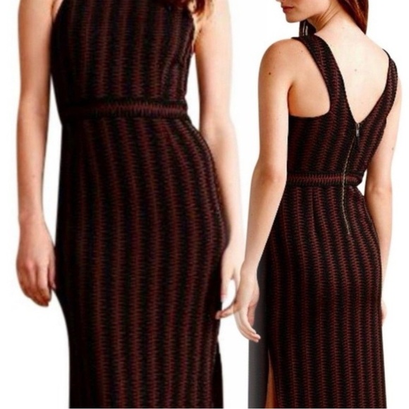 Anthropologie Maeve Meridian Midi Textured Black Brown Striped Dress Size S - Picture 2 of 8